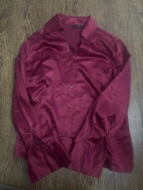 East 5th Satin Button-Up Blouse in Deep Wine